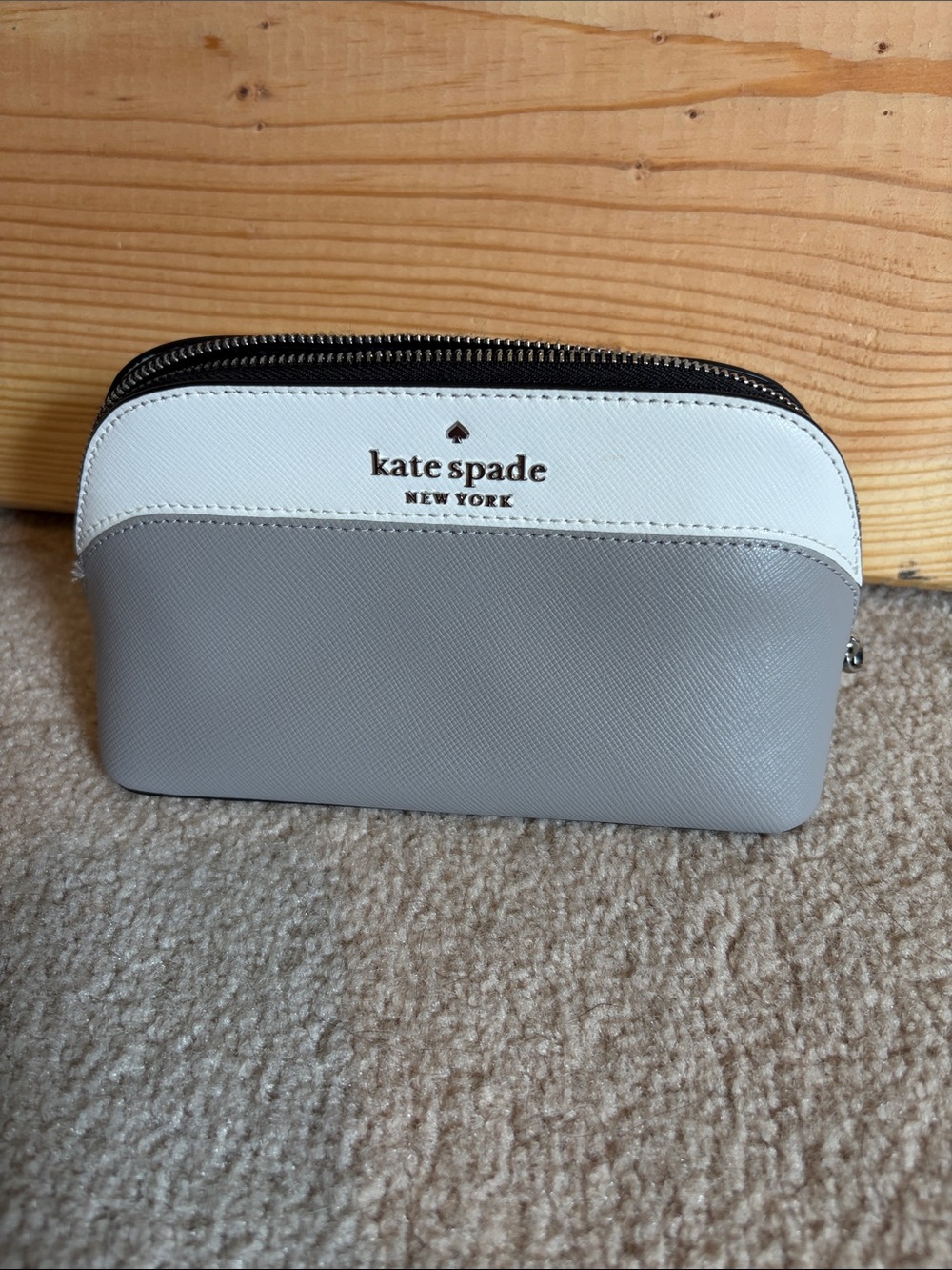 kate spade New York gray and white two-tone cosmetic pouch
